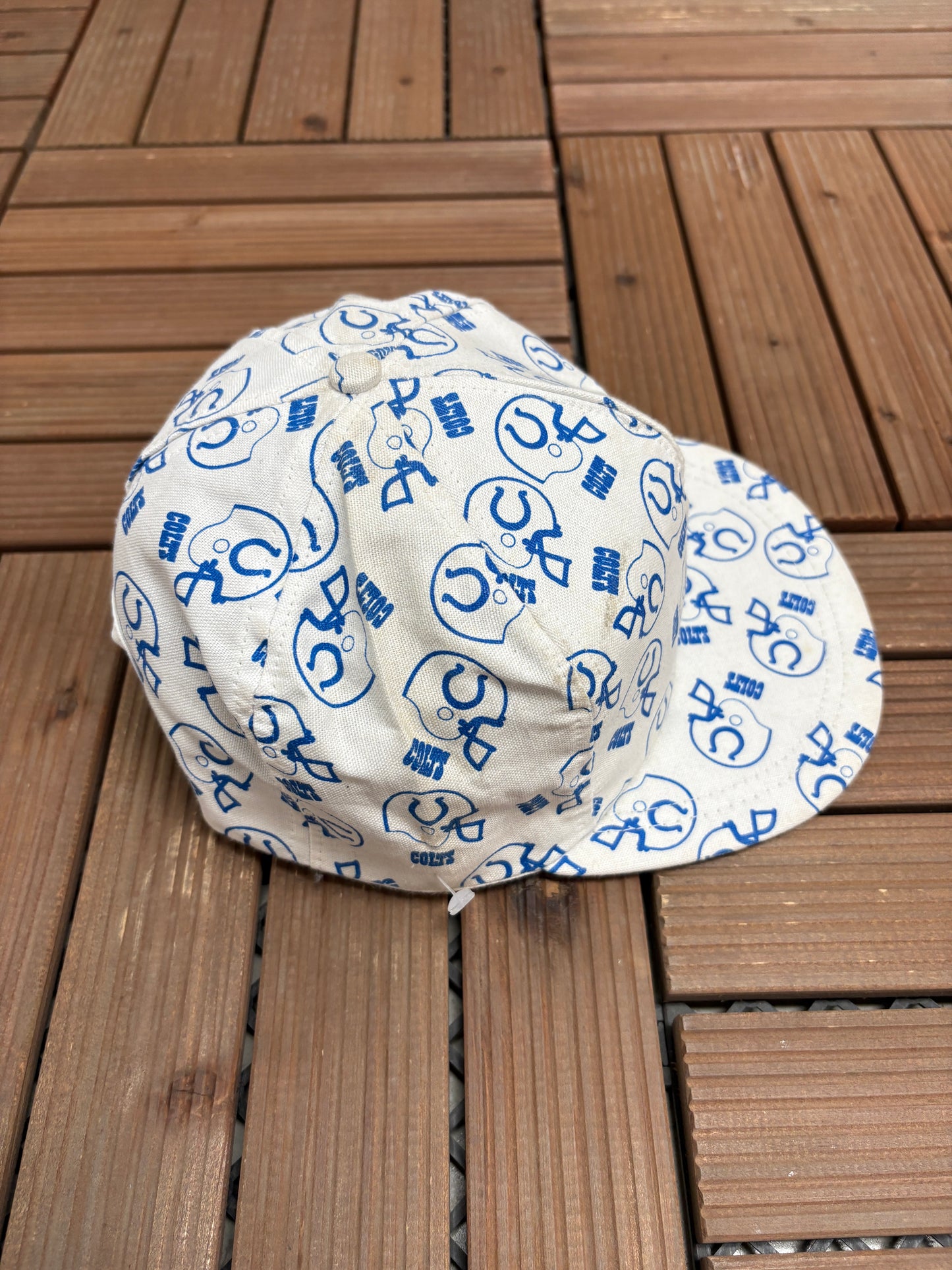 Indianapolis Colts Helmet All Over Print Graphic Hat | Snap Back | Vintage 1990s NFL Football White Hat |