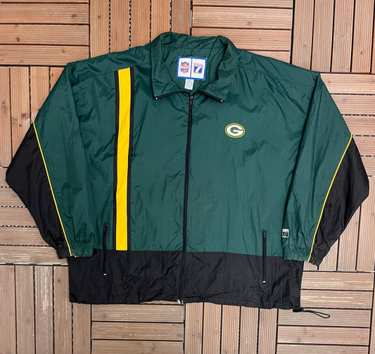 Green Bay Packers Graphic Windbreaker | Size XX-Large | Vintage 1990s NFL Football Green Jacket |