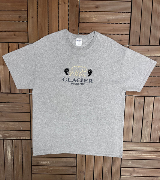 Glacier National Park Graphic Tee | Size X-Large | Vintage 1990s Tourist Grey T-Shirt |