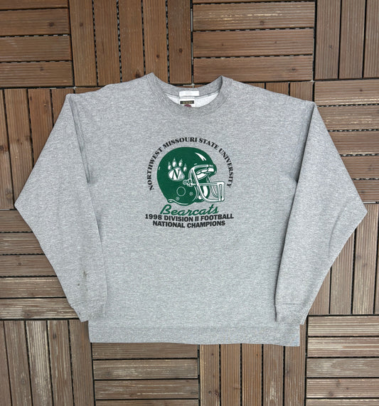 Northwest Missouri State Bearcats Football Champions 1998 Graphic Crewneck | Size X-Large | Vintage 1990s College Grey Sweater |