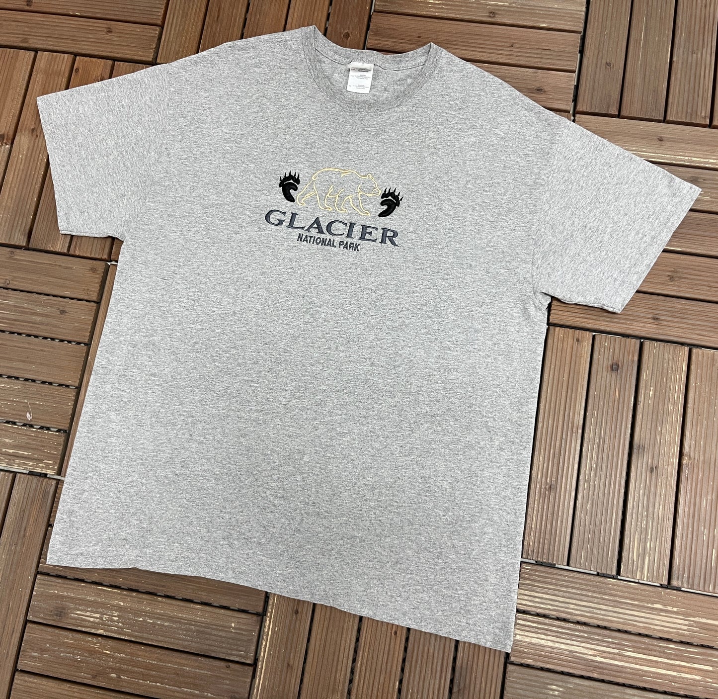 Glacier National Park Graphic Tee | Size X-Large | Vintage 1990s Tourist Grey T-Shirt |