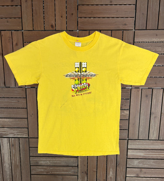 Erica Enders Slammers Racing Graphic Tee | Size Medium | Vintage 2000s Yellow Drag Racing T-Shirt |