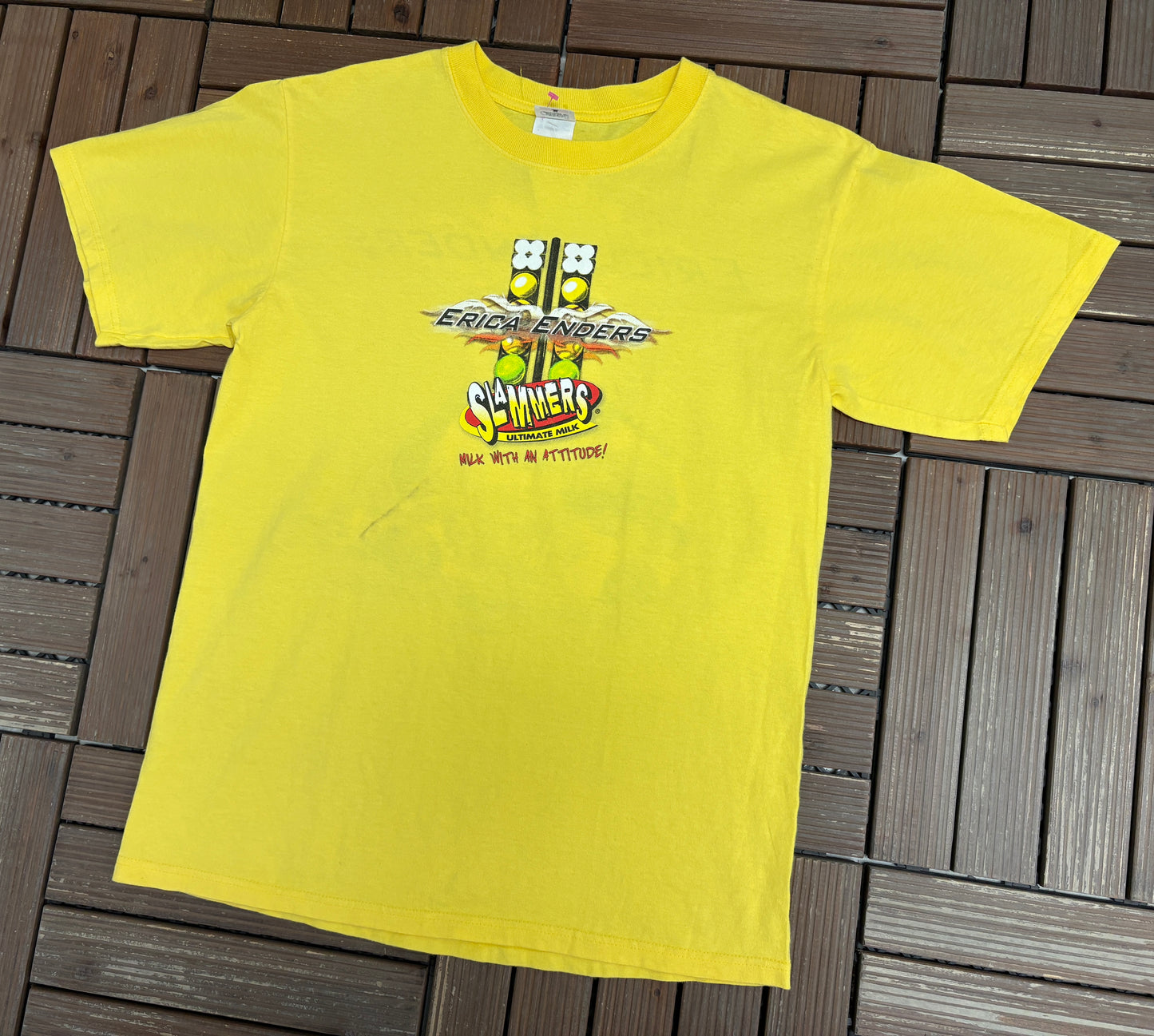Erica Enders Slammers Racing Graphic Tee | Size Medium | Vintage 2000s Yellow Drag Racing T-Shirt |