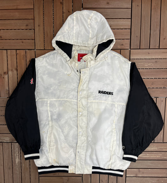 Oakland Raiders Puffer Jacket | Size XX-Large | Vintage 1990s NFL Football White Jacket |