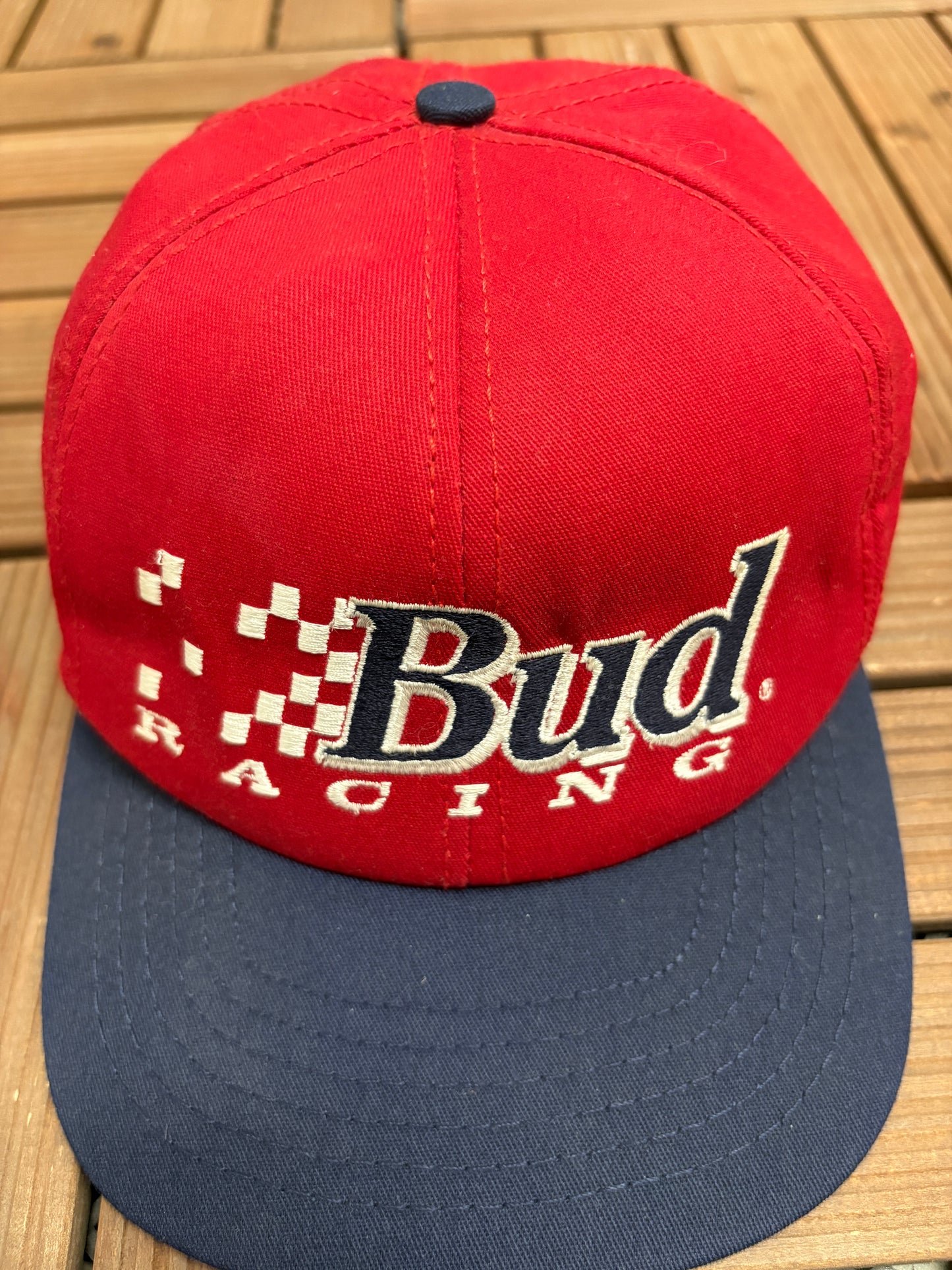 Budweiser Racing Embroidered Graphic Hat | Snap Back | Vintage 1990s Promotional Red Cap |