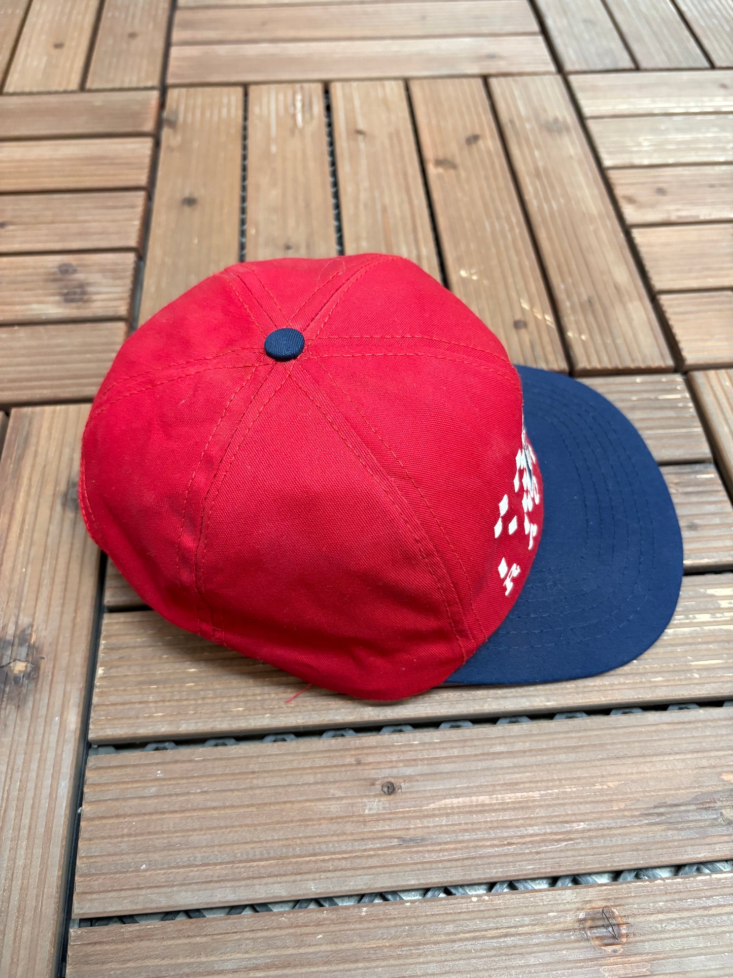 Budweiser Racing Embroidered Graphic Hat | Snap Back | Vintage 1990s Promotional Red Cap |