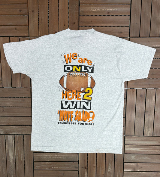 Tennessee Volunteers We Are Only Here 2 Win Graphic Tee | Size X-Large | Vintage 1990s College Football Grey T-Shirt |
