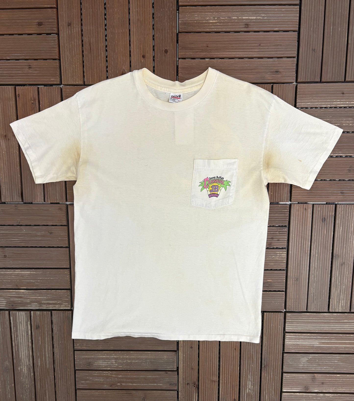 Jimmy Buffett Carnival Tour 1998 Graphic Tee | Size Large | Vintage 1990s Single Stitch Country Music White T-Shirt |