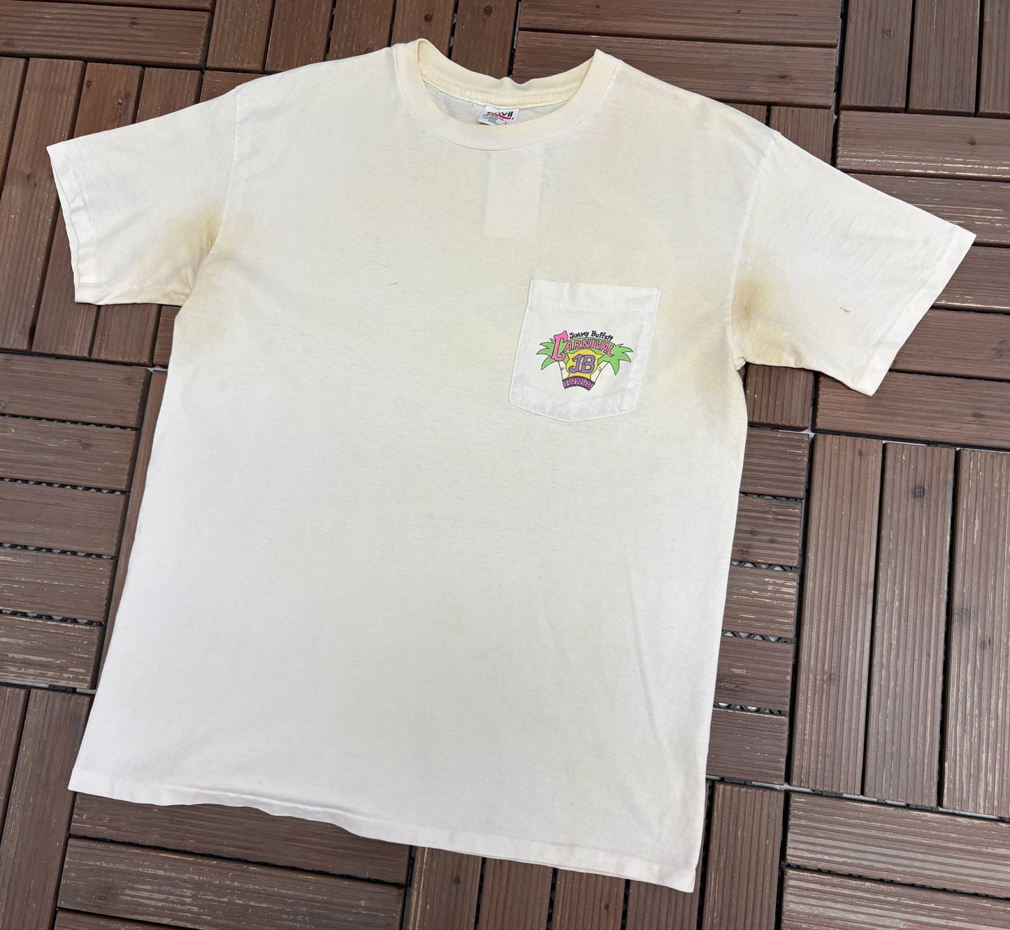 Jimmy Buffett Carnival Tour 1998 Graphic Tee | Size Large | Vintage 1990s Single Stitch Country Music White T-Shirt |