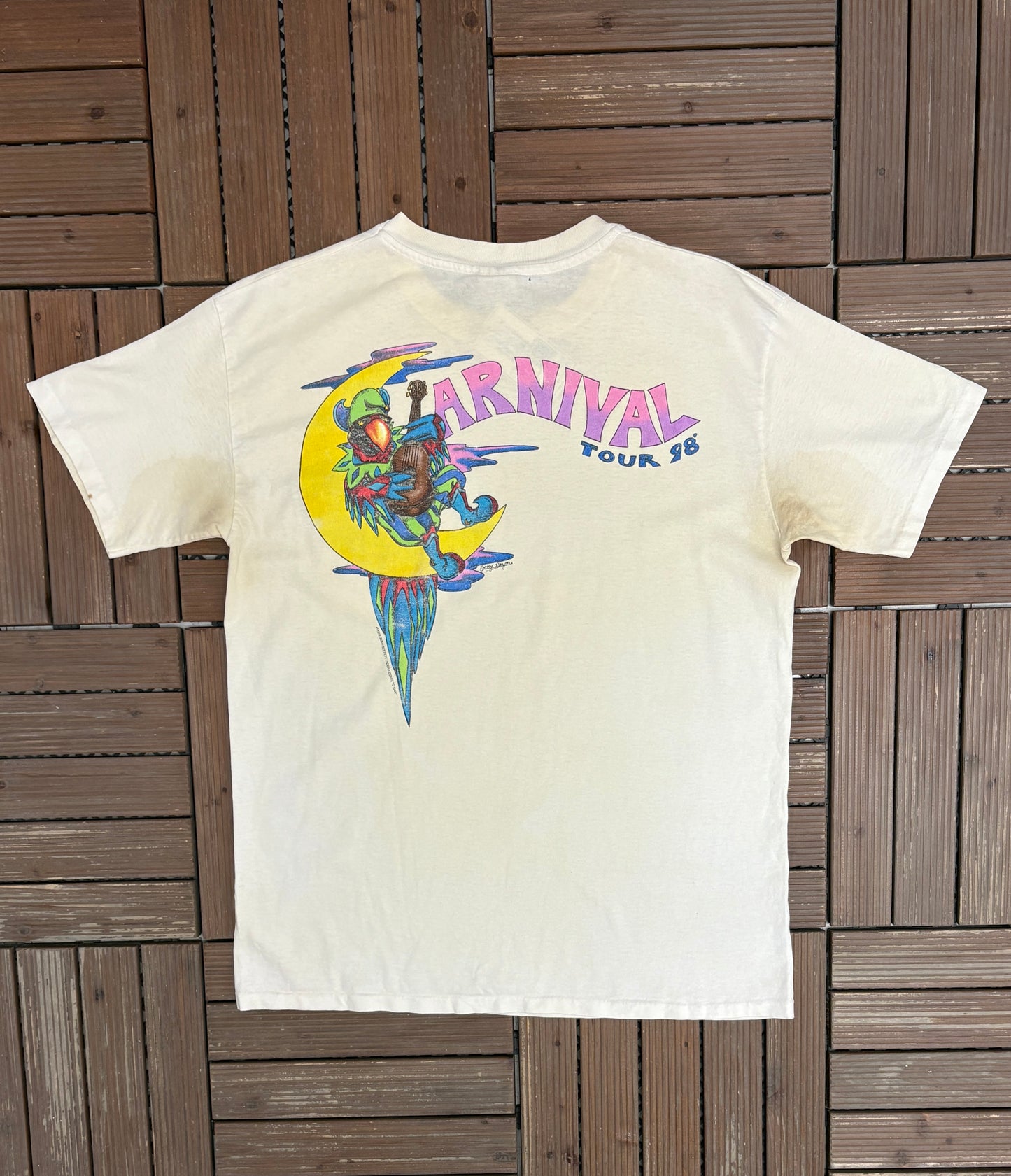 Jimmy Buffett Carnival Tour 1998 Graphic Tee | Size Large | Vintage 1990s Single Stitch Country Music White T-Shirt |