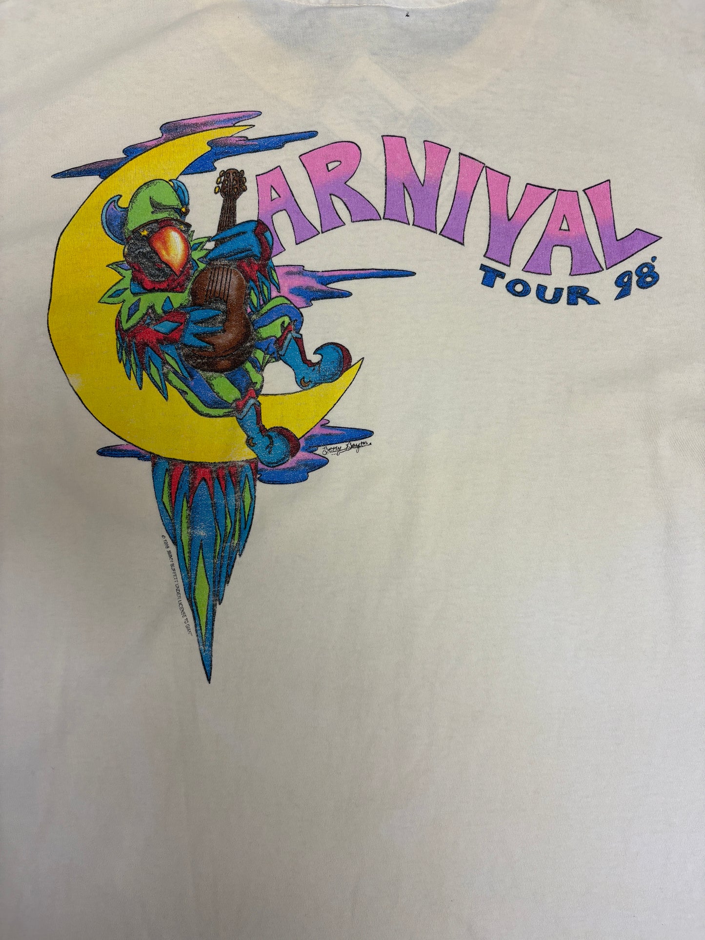 Jimmy Buffett Carnival Tour 1998 Graphic Tee | Size Large | Vintage 1990s Single Stitch Country Music White T-Shirt |