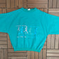 Cross Country Running Graphic Crewneck | Size Large | Vintage 1990s Teal Promotional Sweater |