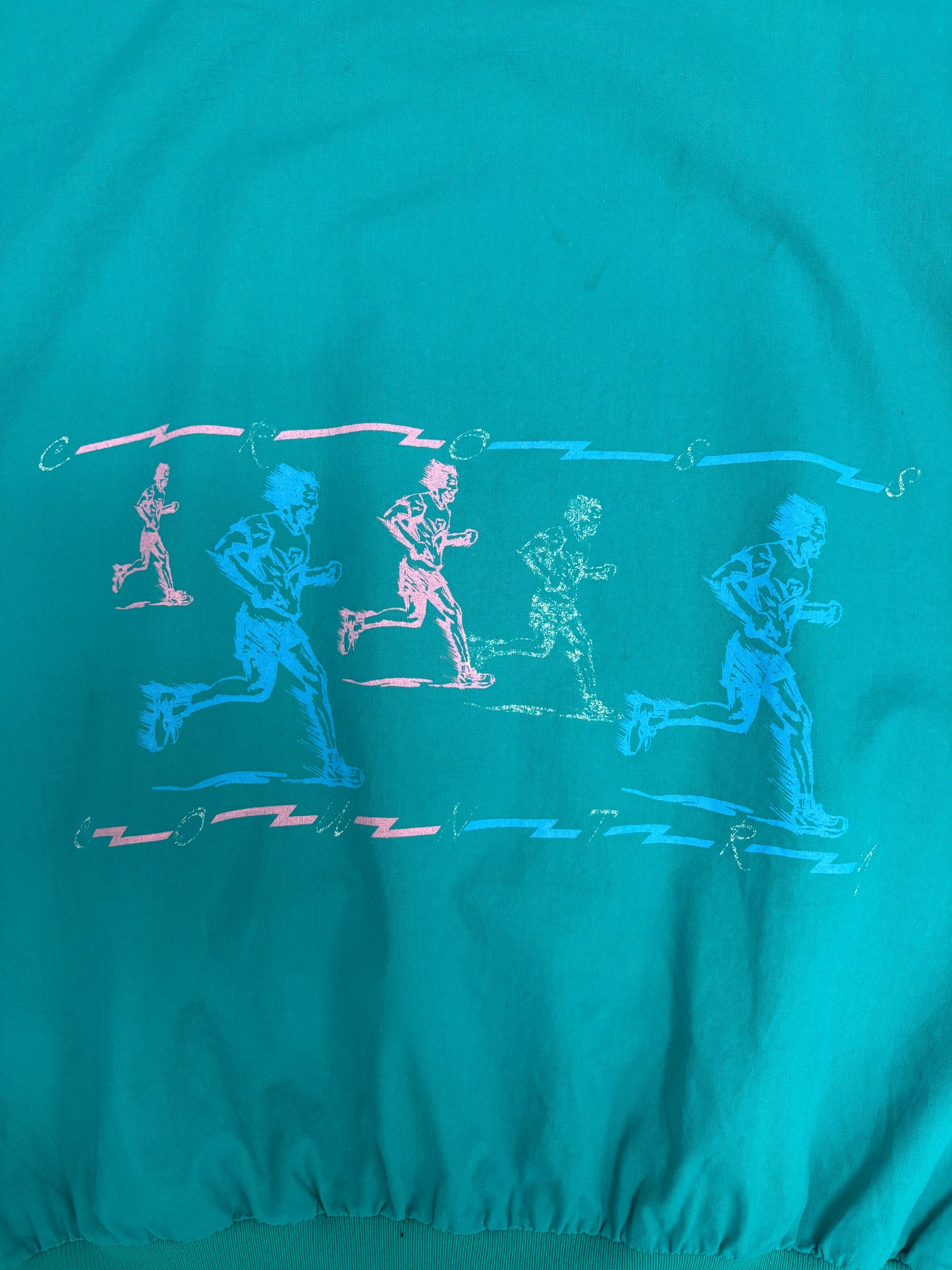 Cross Country Running Graphic Crewneck | Size Large | Vintage 1990s Teal Promotional Sweater |