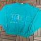 Cross Country Running Graphic Crewneck | Size Large | Vintage 1990s Teal Promotional Sweater |