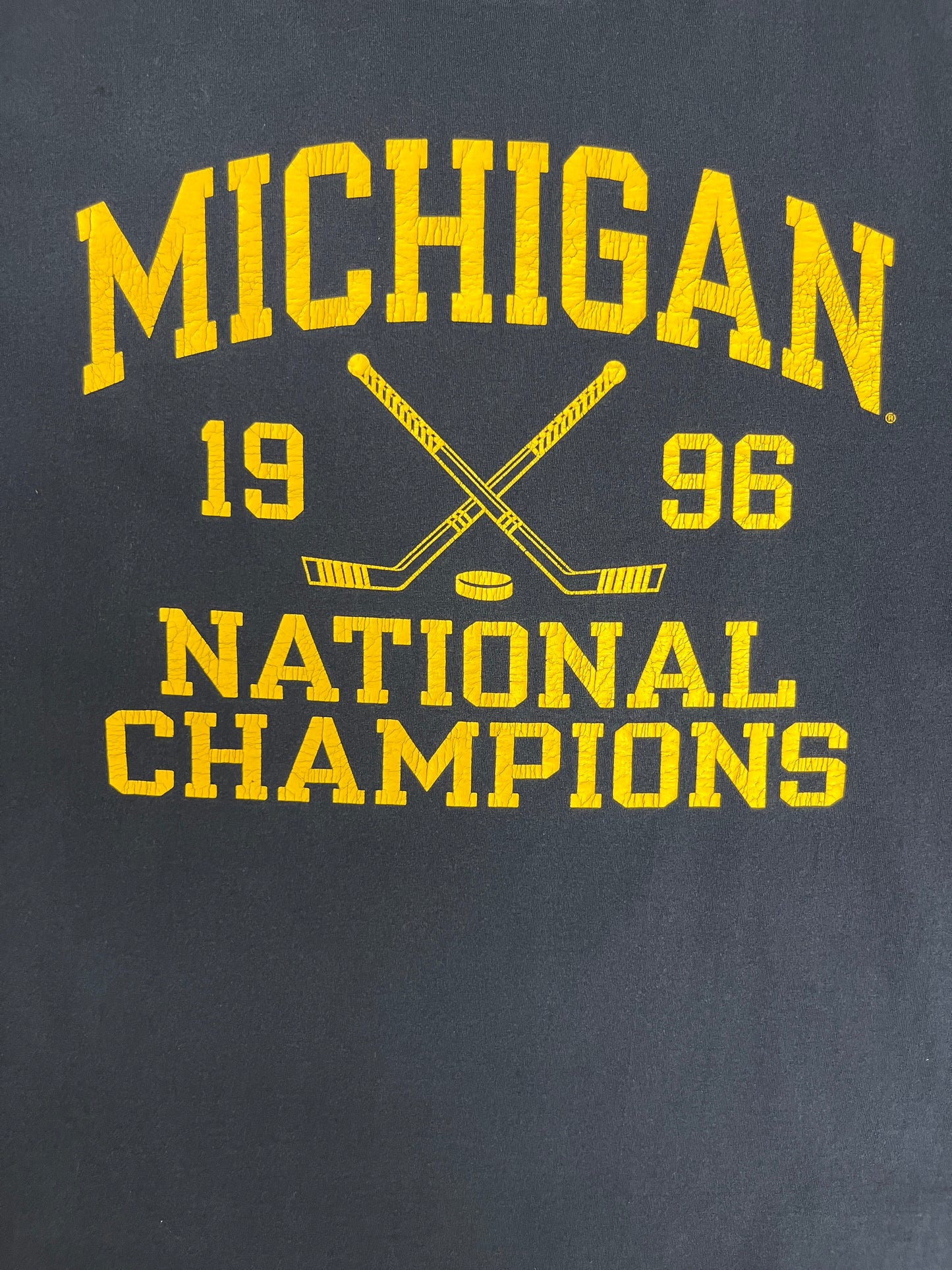 Michigan Wolverines Hockey National Champions 1996 Graphic Tee | Size X-Large | Vintage 1990s College Hockey Blue T-Shirt |