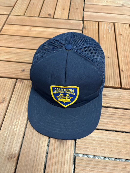 California Highway Patrol Patch Graphic Hat | Snap Back | Vintage 1990s Promotional Blue Trucker Cap |