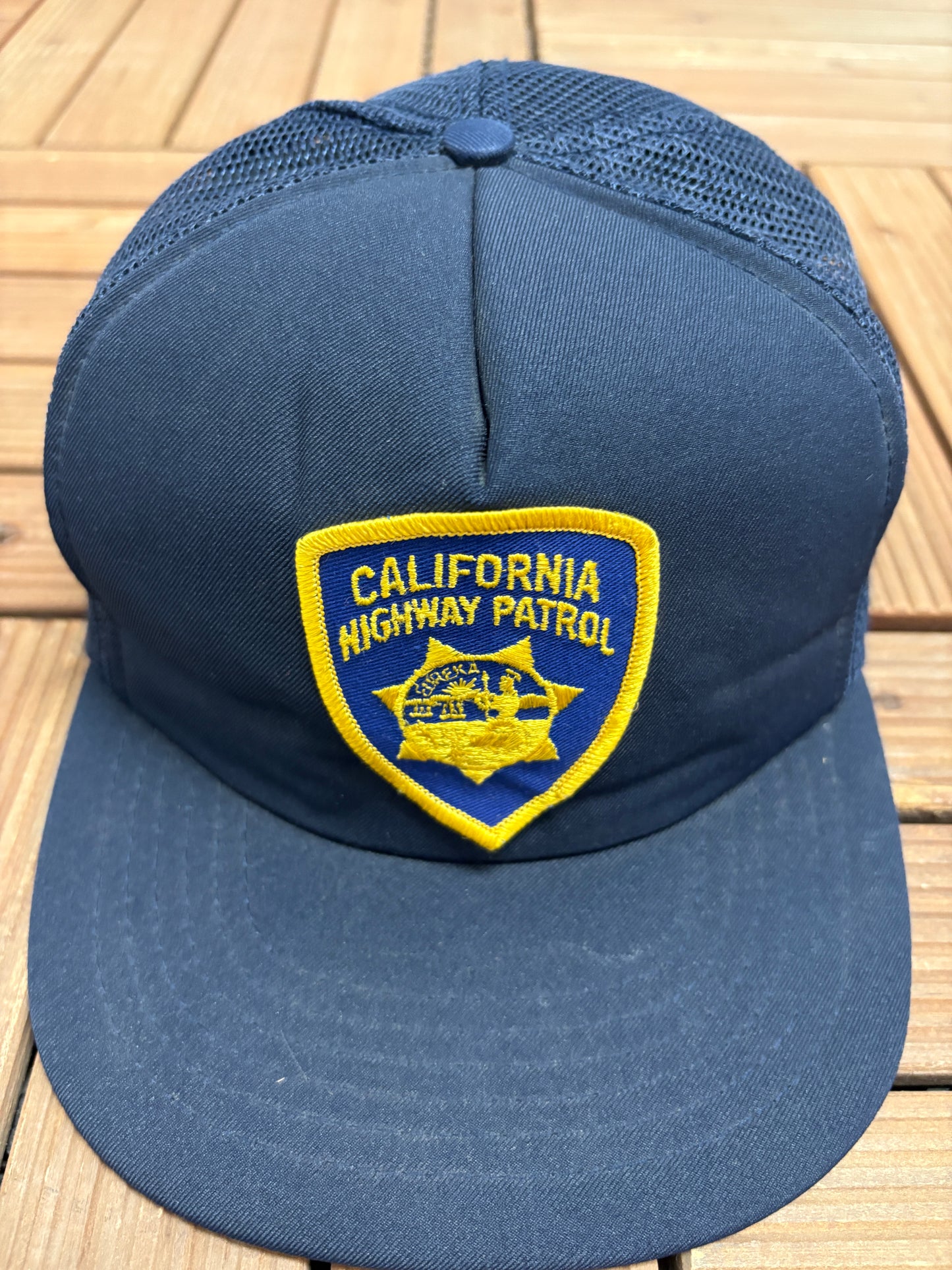 California Highway Patrol Patch Graphic Hat | Snap Back | Vintage 1990s Promotional Blue Trucker Cap |