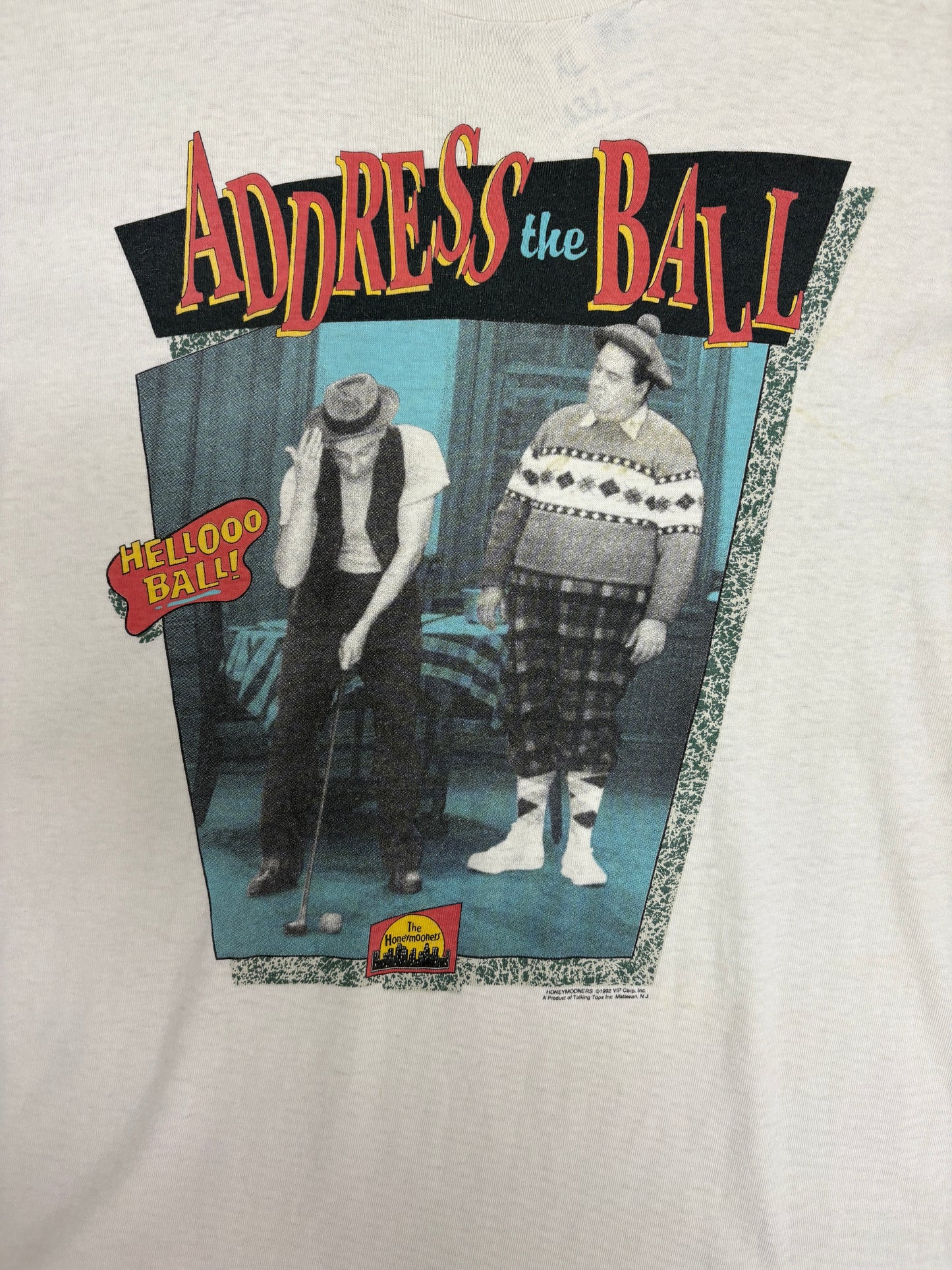 The Honeymooners Address The Ball Graphic Tee | Size X-Large | Vintage 1990s Promotional Television White T-Shirt |