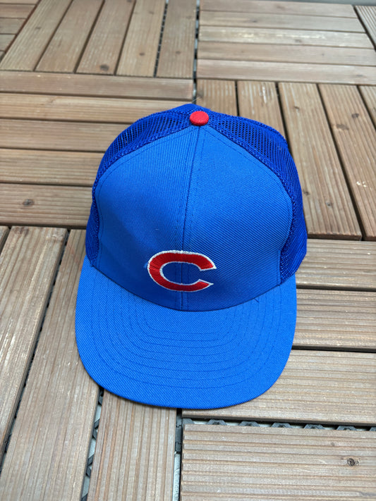 Chicago Cubs Embroidered Graphic Hat | Snap Back | Vintage 1980s MLB Baseball Trucker Blue Cap |