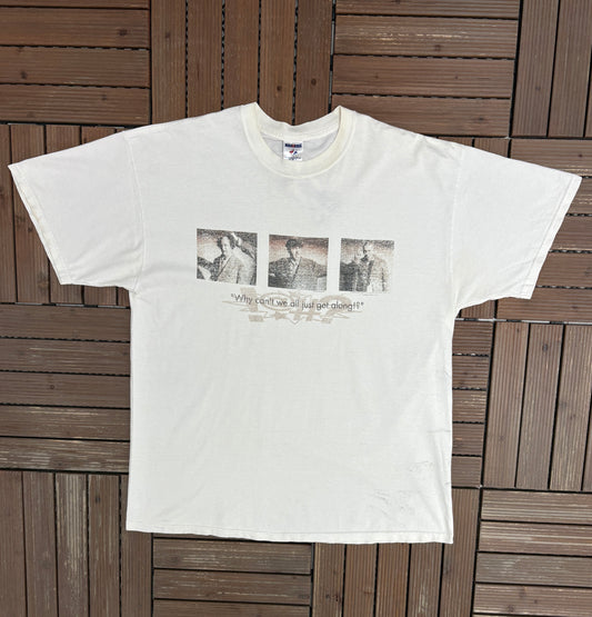 The Three Stooges Why Can't We All Just Get Along? Graphic Tee | Size X-Large | Vintage 2000s Promotional White T-Shirt |