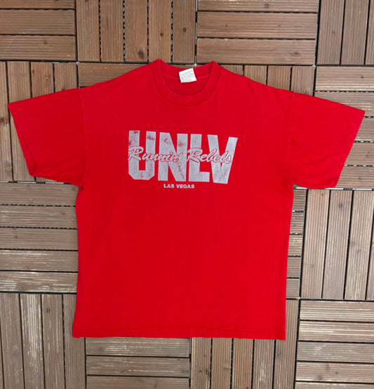 University of Nevada Las Vegas Runnin' Rebels Graphic Tee | Size X-Large | Vintage 1990s College Red T-Shirt |