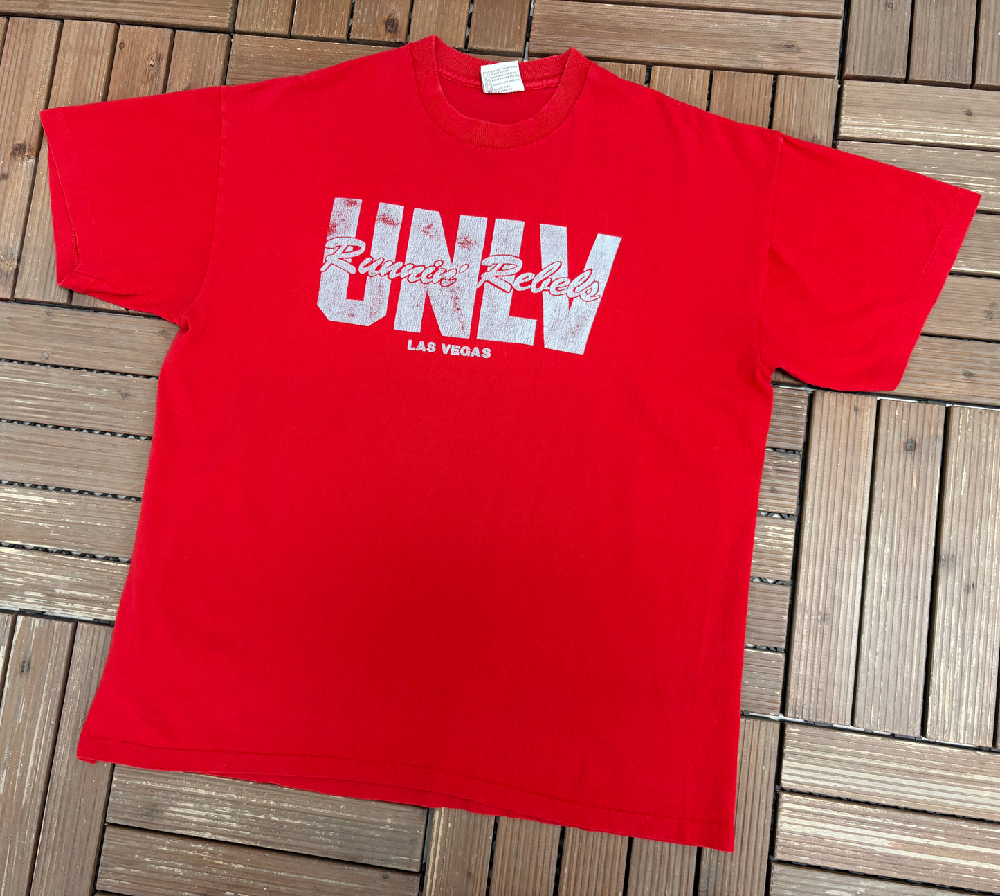 University of Nevada Las Vegas Runnin' Rebels Graphic Tee | Size X-Large | Vintage 1990s College Red T-Shirt |