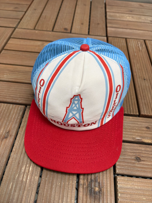 Houston Oilers Graphic Hat | Snap Back | Vintage 1980s New Era NFL Football Light Blue Cap |