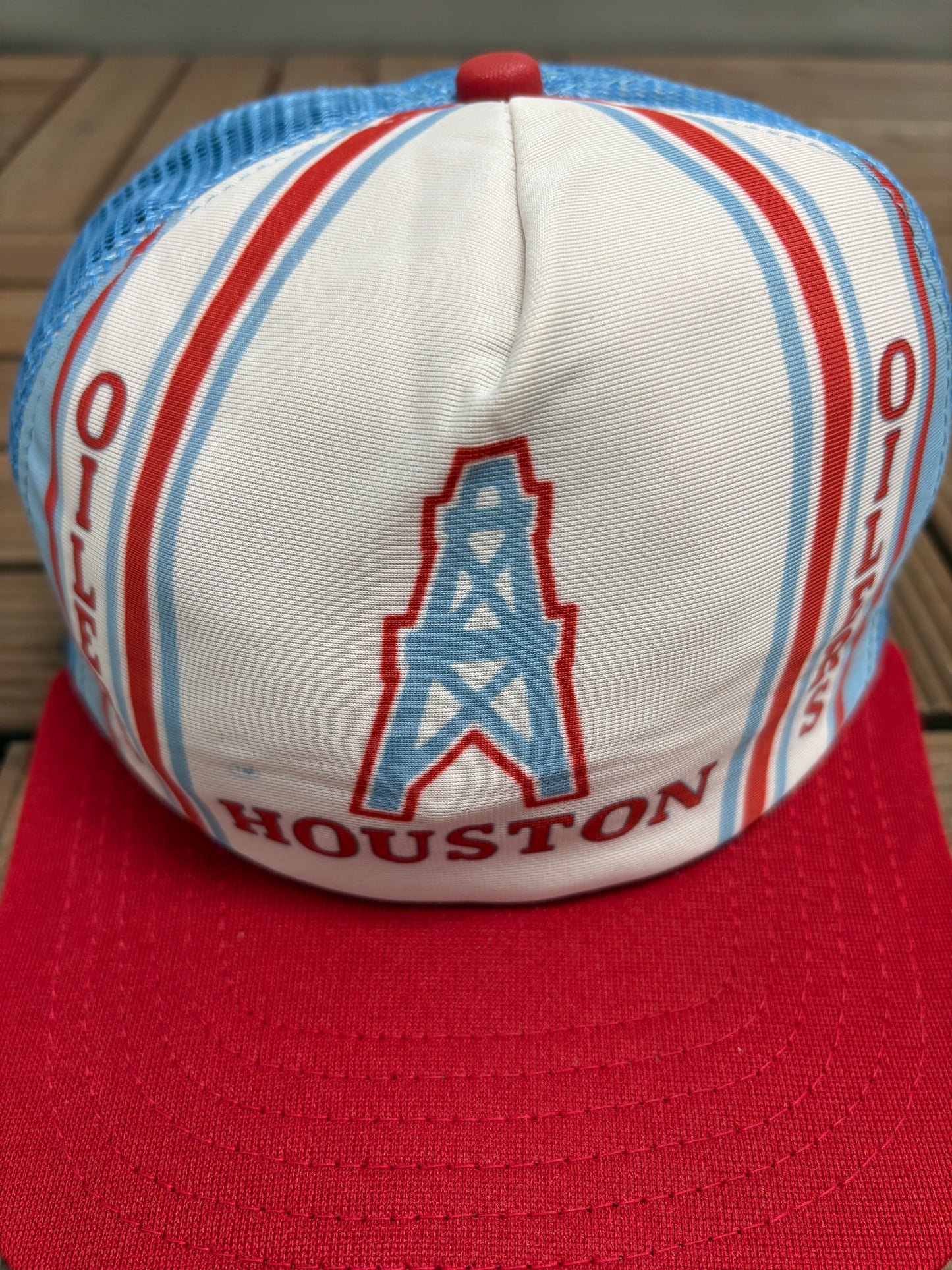 Houston Oilers Graphic Hat | Snap Back | Vintage 1980s New Era NFL Football Light Blue Cap |