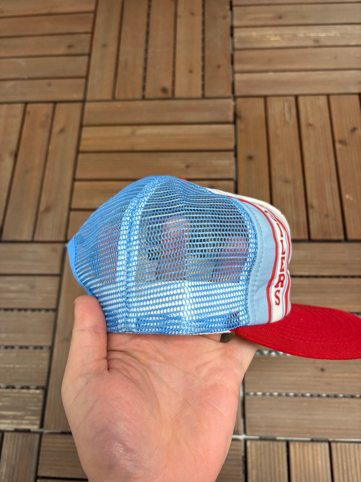 Houston Oilers Graphic Hat | Snap Back | Vintage 1980s New Era NFL Football Light Blue Cap |