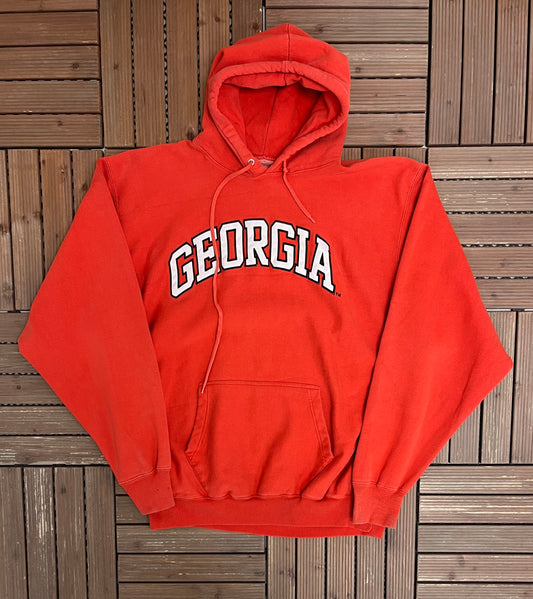 Georgia Bulldogs Stitched Graphic Hoodie | Size X-Large | Vintage 2000s College Sports Red Sweatshirt |