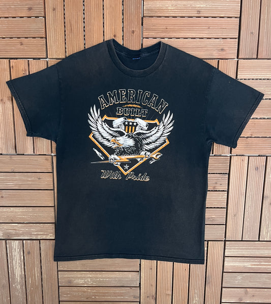 American Built With Pride Graphic Tee | Size Large | Vintage 2000s Motorcycle Biker Black T-Shirt |