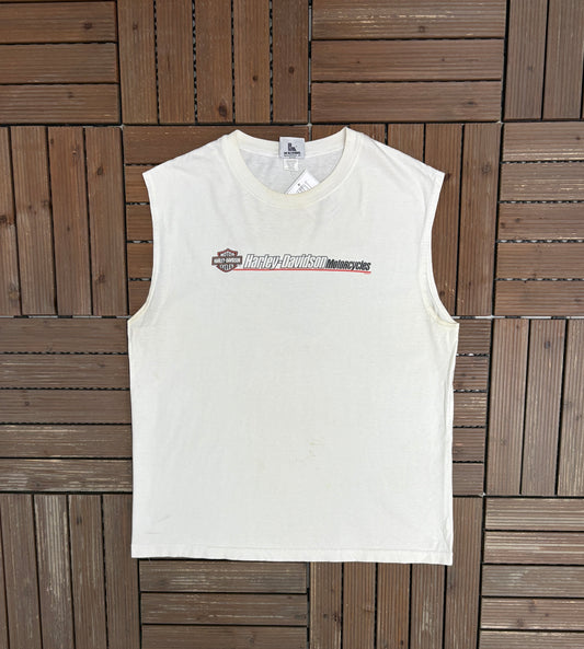Harley Davidson Hilo, Hawaii Graphic Tee | Size Large | Vintage 2000s Biker Motorcycle Sleeveless White Tank Top |