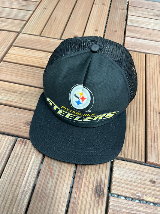 Pittsburgh Steelers Graphic Hat | Snap Back | Vintage 1990s NFL Football Black Cap |