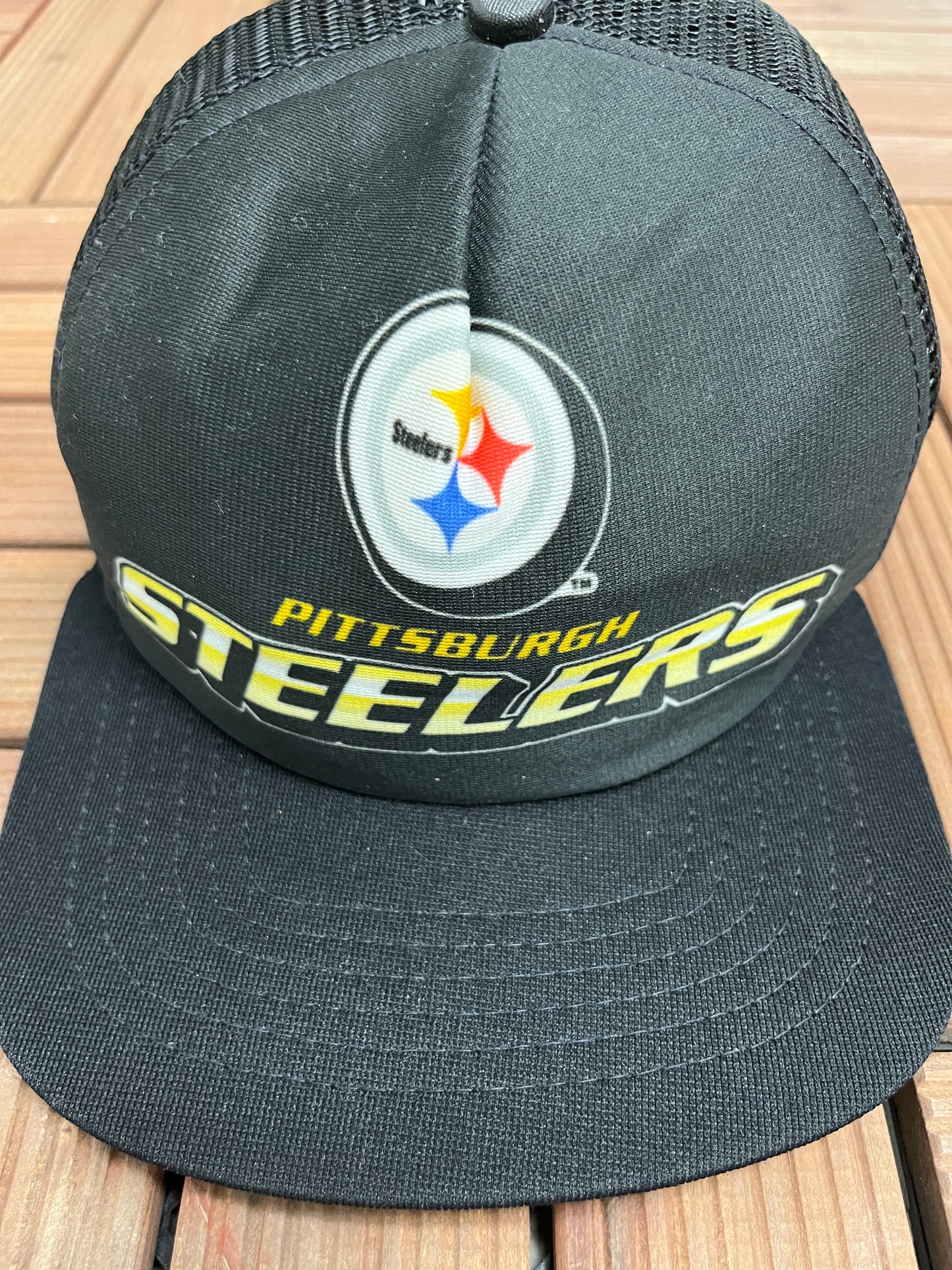 Pittsburgh Steelers Graphic Hat | Snap Back | Vintage 1990s NFL Football Black Cap |