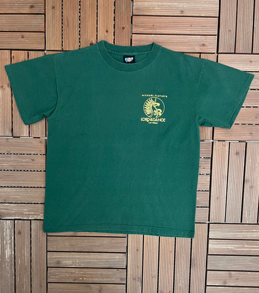 Michael Flatley's Lord of the Dance Graphic Tee | Size Large | Vintage 1990s Promotional Musical Green T-Shirt |