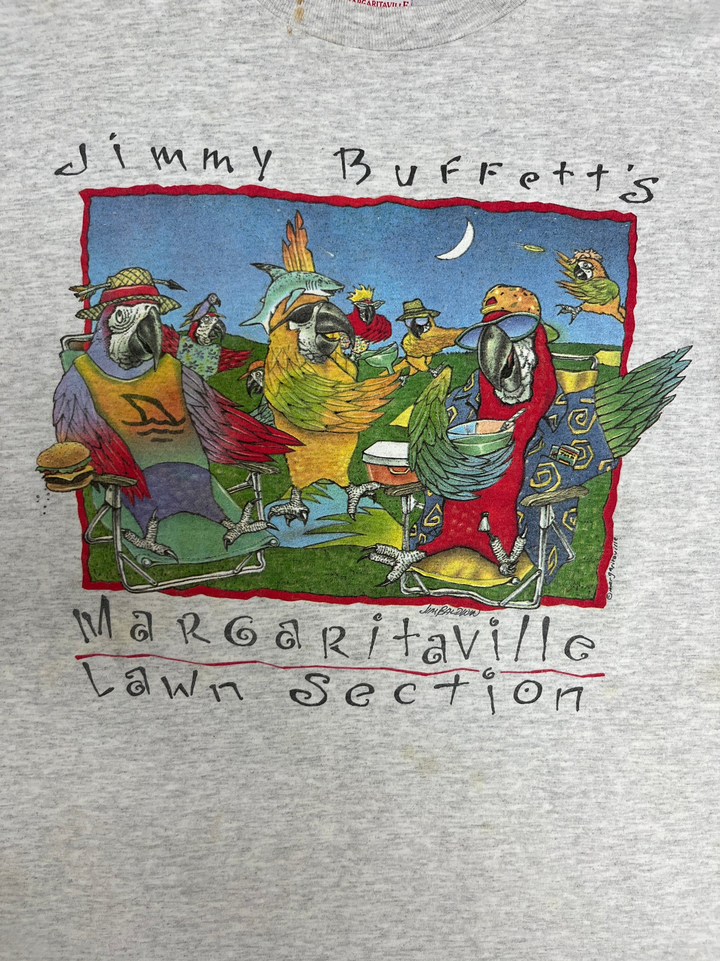 Jimmy Buffett's Margaritaville Lawn Section Tour '98 Graphic Tee | Size Medium | Vintage 1990s Country Music Grey T-Shirt |