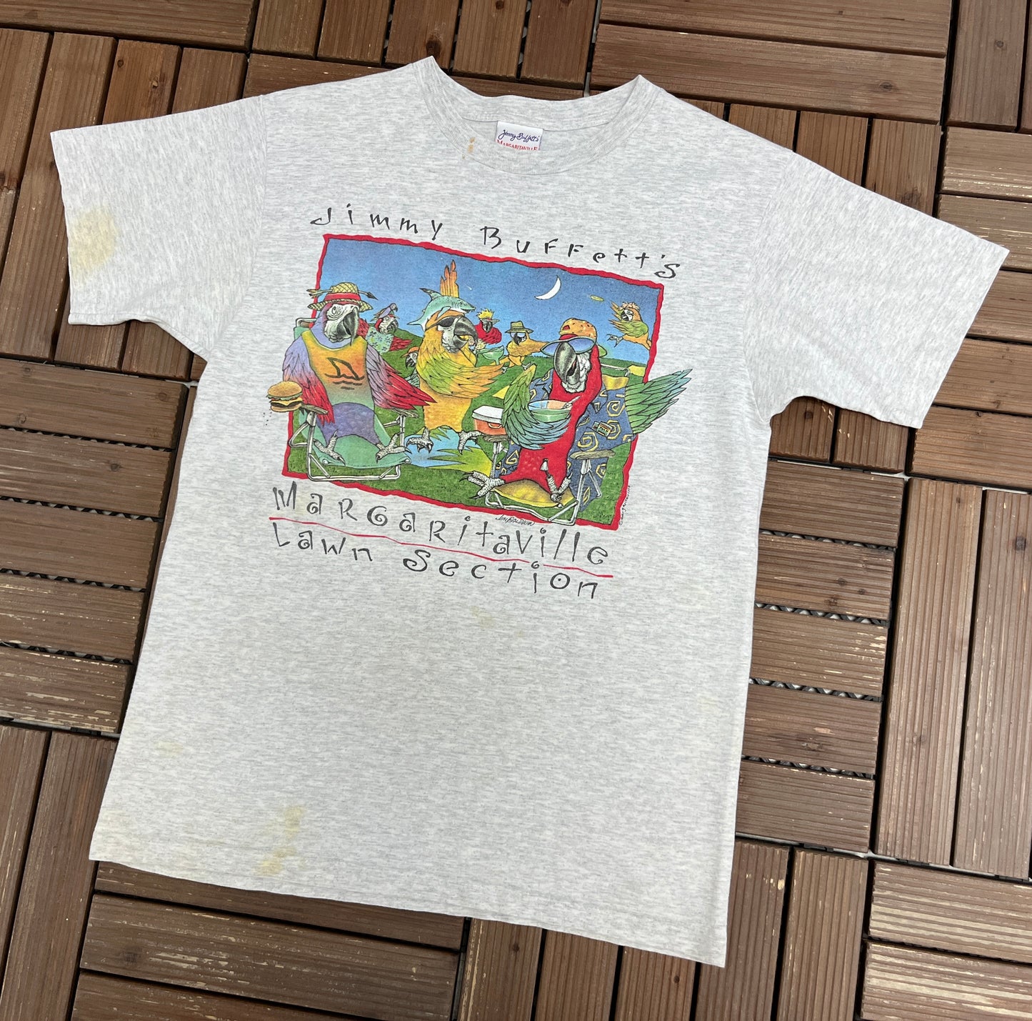 Jimmy Buffett's Margaritaville Lawn Section Tour '98 Graphic Tee | Size Medium | Vintage 1990s Country Music Grey T-Shirt |