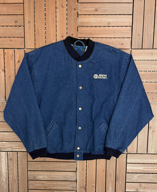 Morton Buildings Graphic Jacket | Size Large | Vintage 1990s Workwear Denim Jacket |