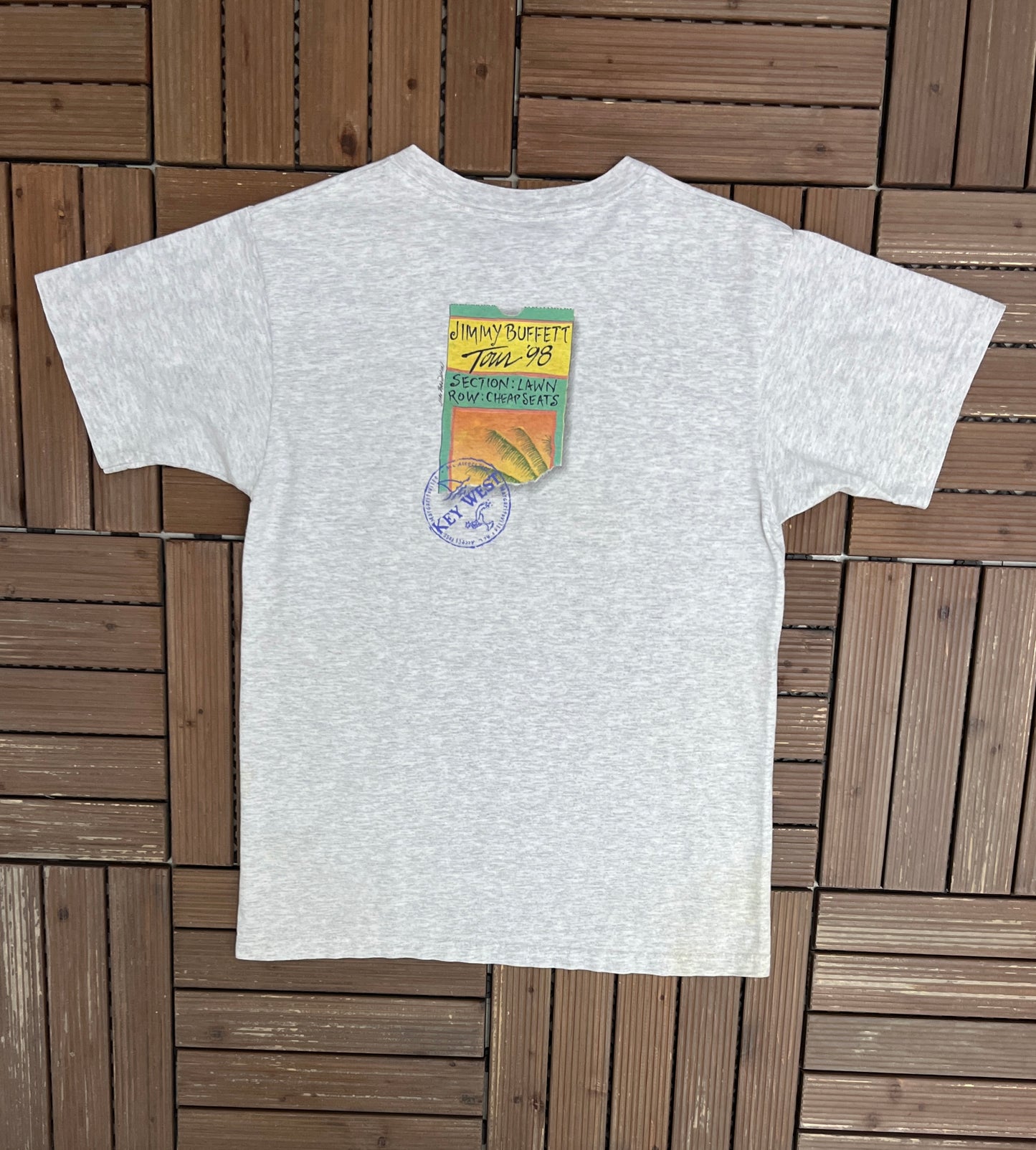 Jimmy Buffett's Margaritaville Lawn Section Tour '98 Graphic Tee | Size Medium | Vintage 1990s Country Music Grey T-Shirt |