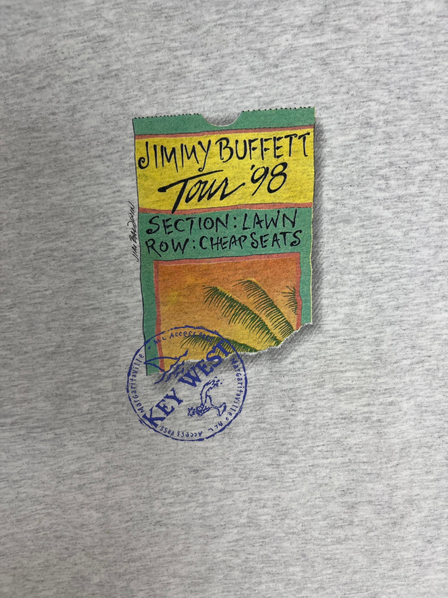 Jimmy Buffett's Margaritaville Lawn Section Tour '98 Graphic Tee | Size Medium | Vintage 1990s Country Music Grey T-Shirt |