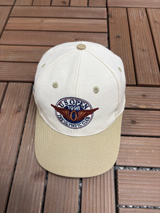 US Open 1998 Olympic Club Graphic Hat | Metal Clasp | Vintage 1990s Golf Tournament Beige Cap |