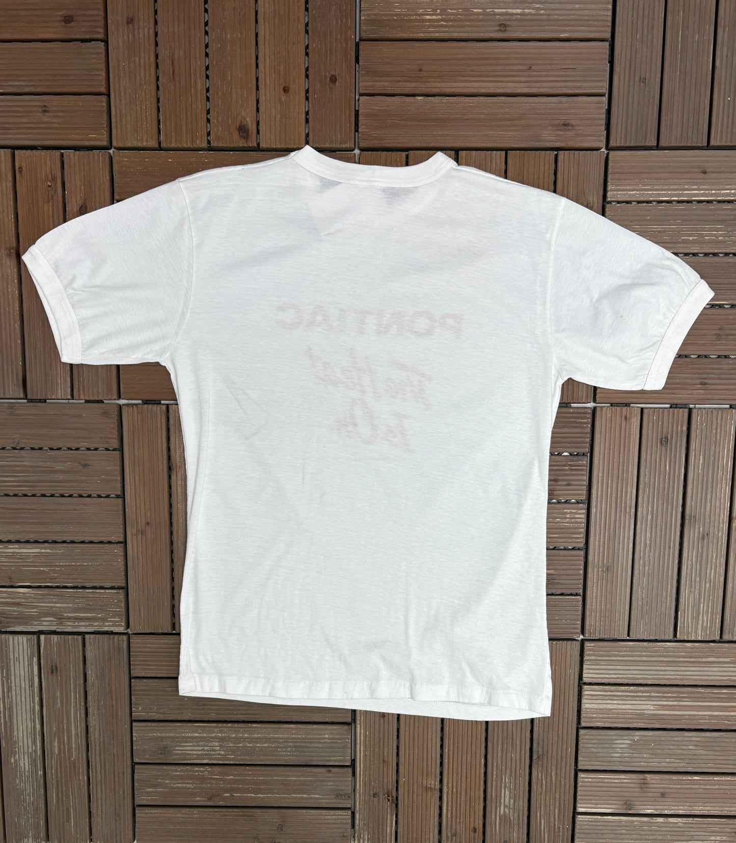 Pontiac The Heat Is On Graphic Tee | Size Large | Vintage 1980s Car Promotional White T-Shirt |