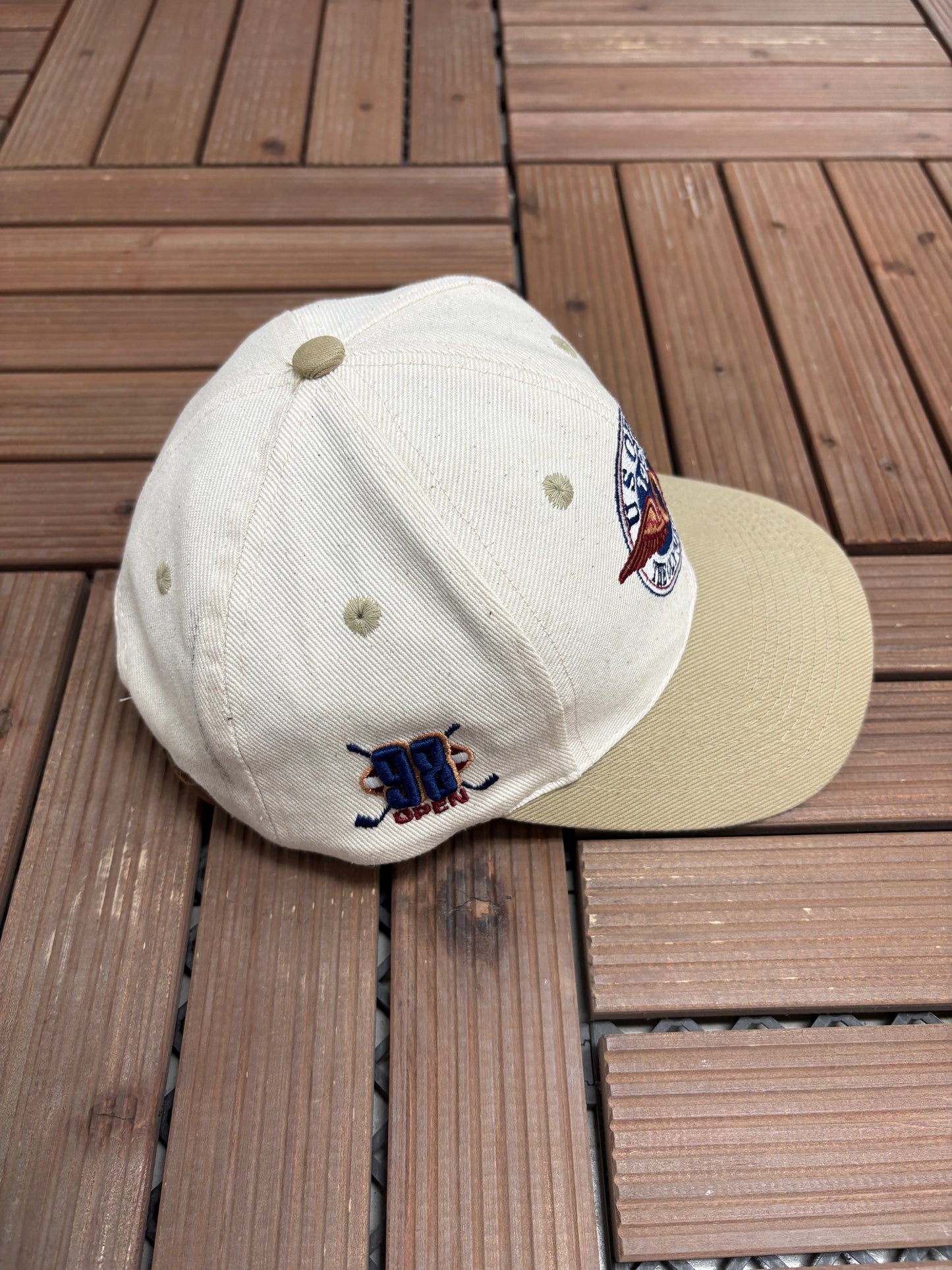 US Open 1998 Olympic Club Graphic Hat | Metal Clasp | Vintage 1990s Golf Tournament Beige Cap |