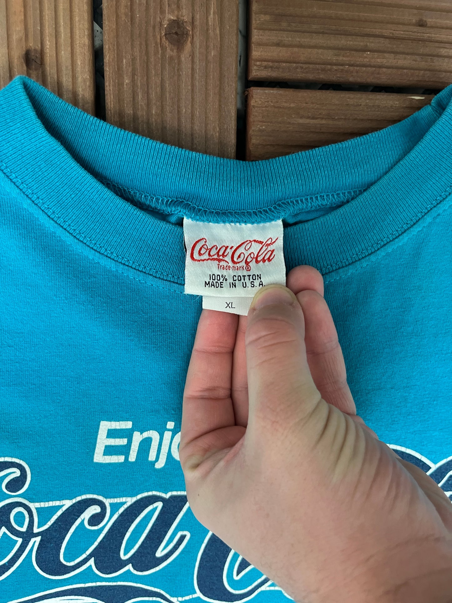 Enjoy Coca-Cola Atlanta Graphic Tee | Size X-Large | Vintage 1990s Beverage Promotional Teal T-Shirt |