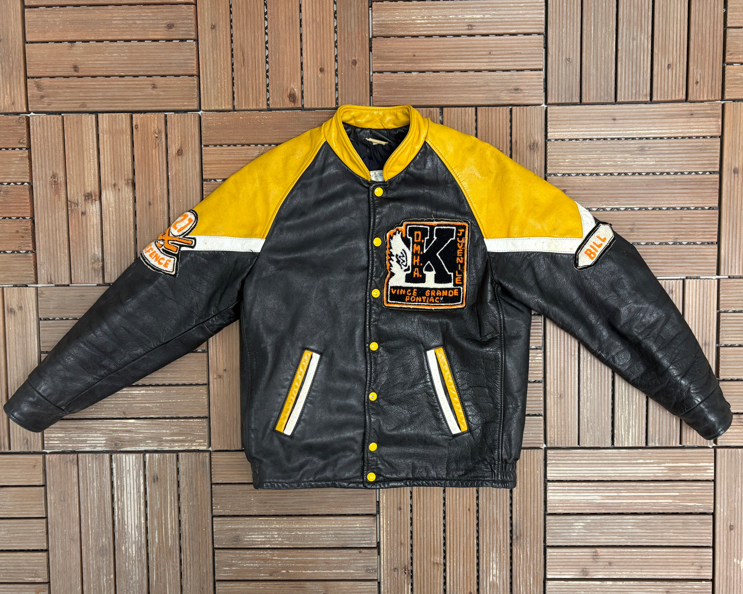 Keswick Flyers Graphic Jacket | Size Small | Vintage 1990s Leather Varsity Black Jacket |