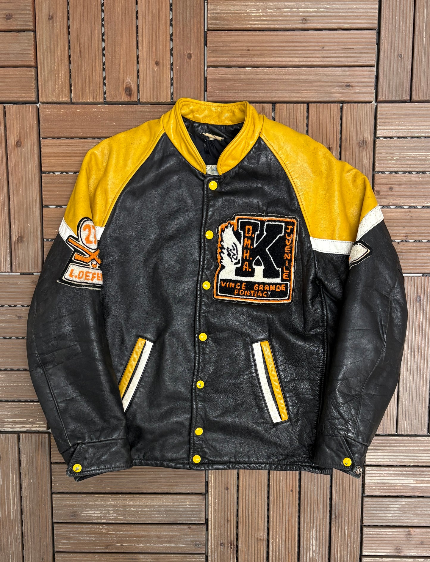 Keswick Flyers Graphic Jacket | Size Small | Vintage 1990s Leather Varsity Black Jacket |