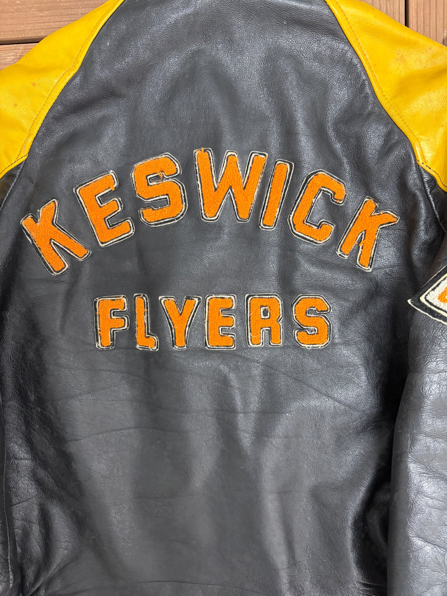 Keswick Flyers Graphic Jacket | Size Small | Vintage 1990s Leather Varsity Black Jacket |