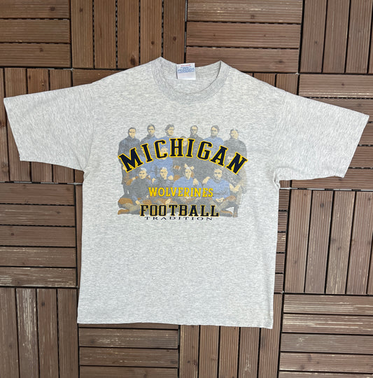 Michigan Wolverines Football Tradition Graphic Tee | Size Large | Vintage 1990s College Football Grey T-Shirt |