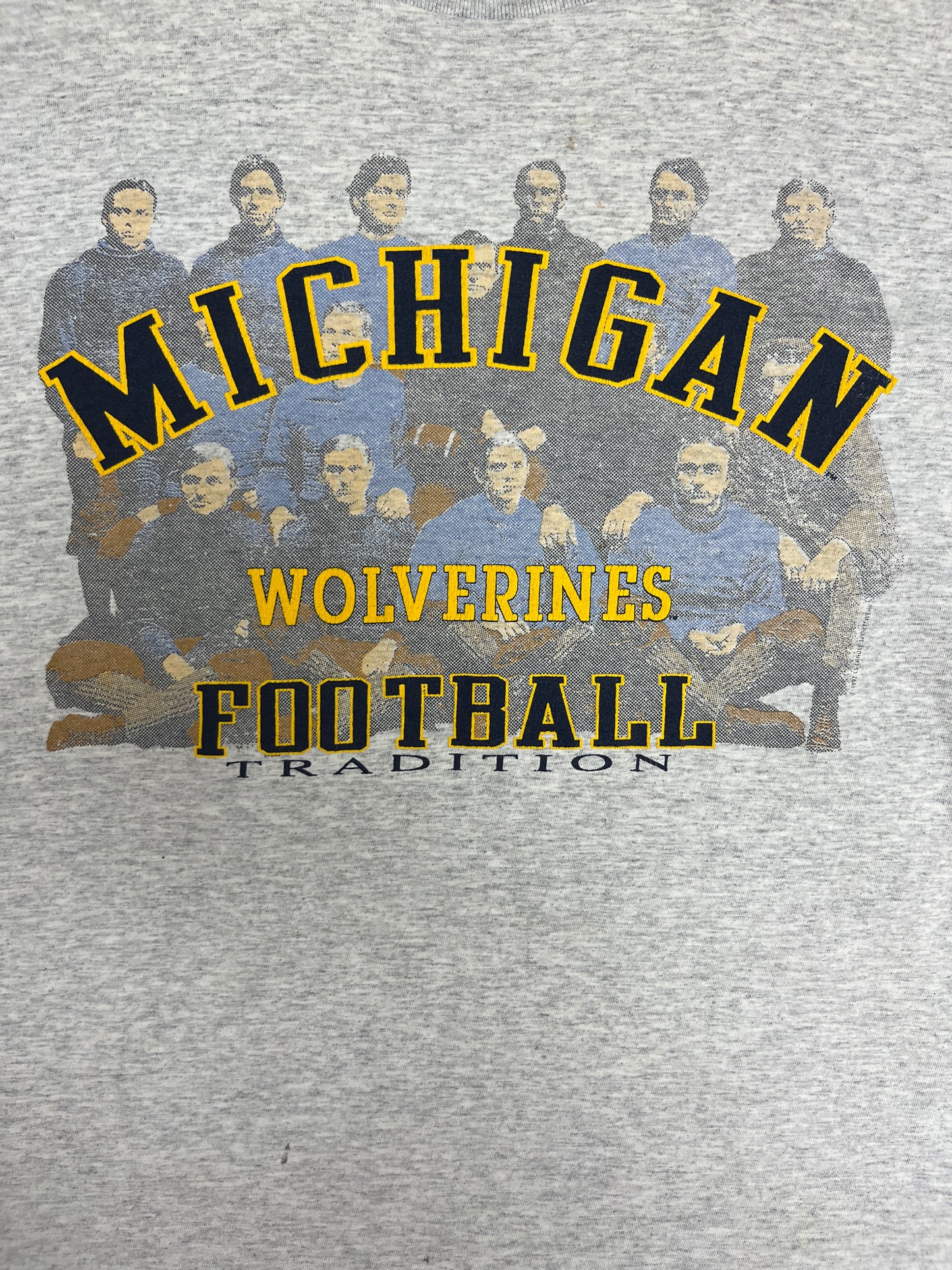 Michigan Wolverines Football Tradition Graphic Tee | Size Large | Vintage 1990s College Football Grey T-Shirt |