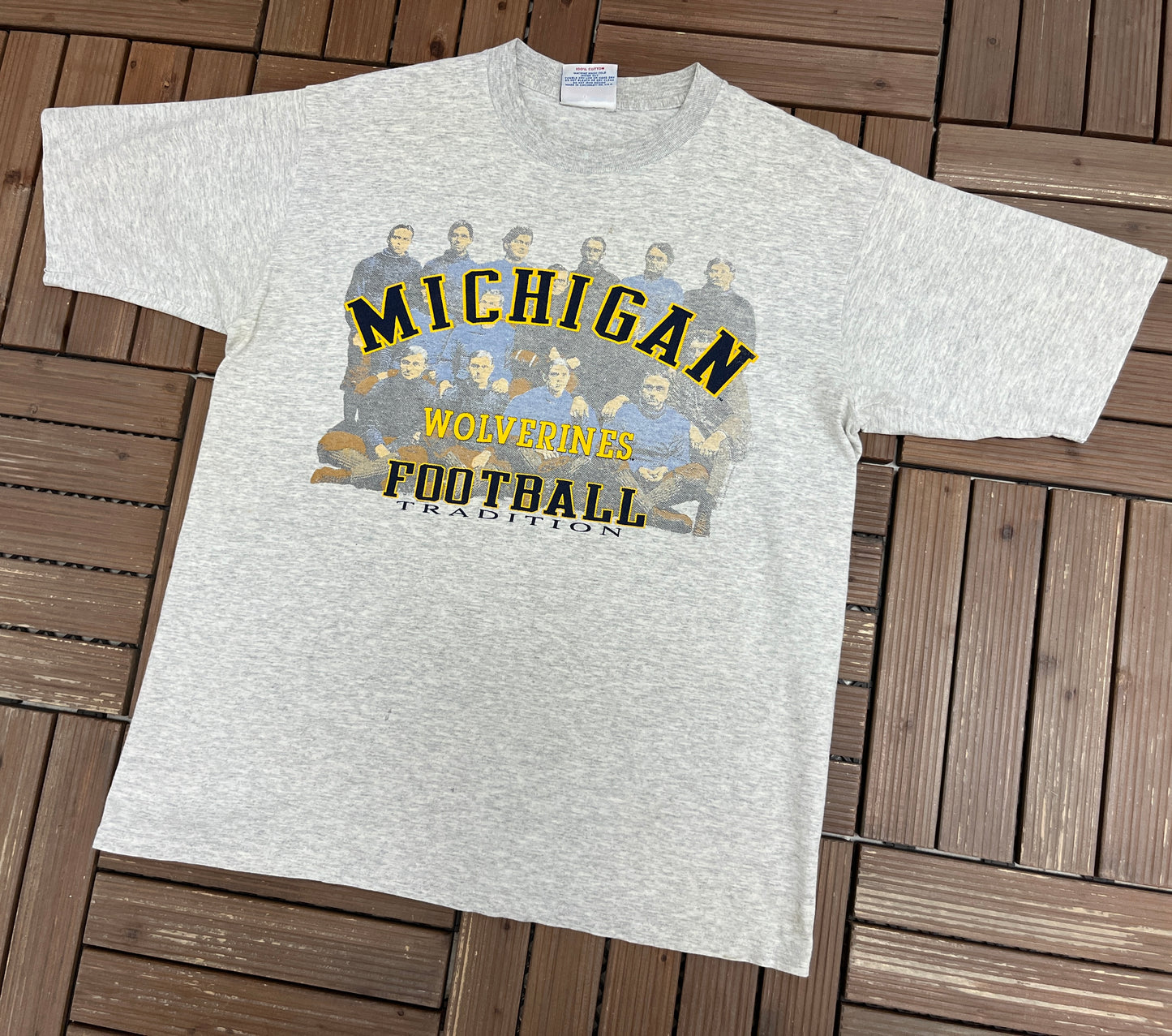 Michigan Wolverines Football Tradition Graphic Tee | Size Large | Vintage 1990s College Football Grey T-Shirt |